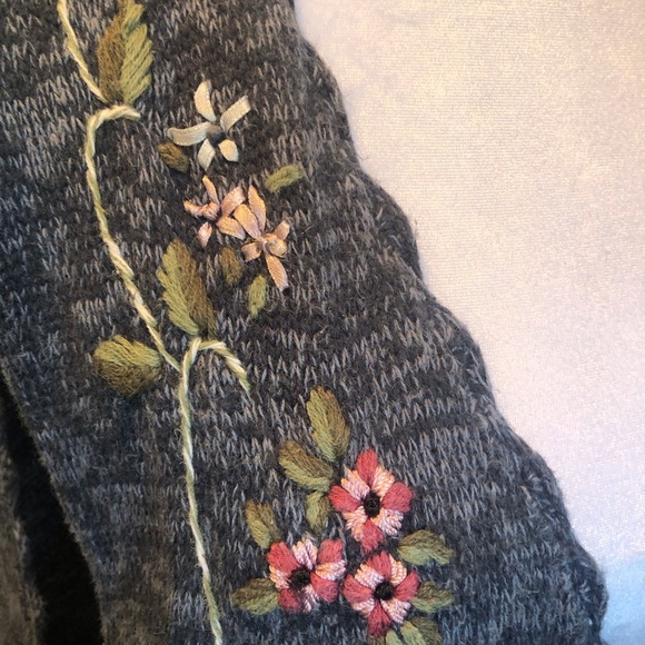 Vintage Cardigan Sweater Vest with Hand Embellishments of Ribbon and Embroidery - Picture 4 of 6